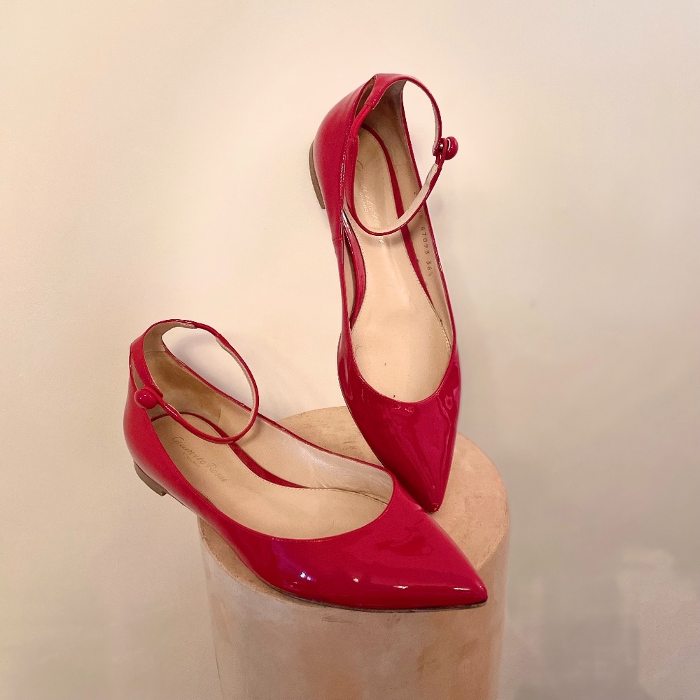 Gianvito Ross Red Leather Ankle Wrap Flats 36.5
